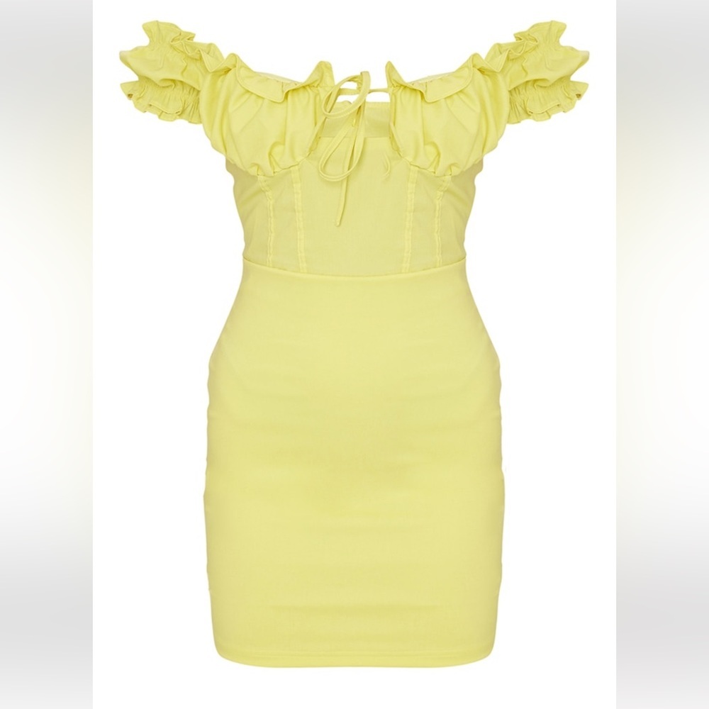 CLOSET CLEAROUT ✨ Lemon Bardot Frill Detail Bodycon Dress